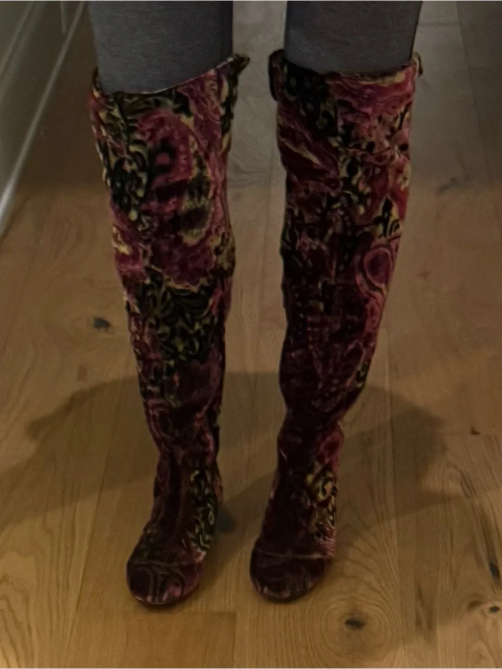 Born Velvet Paisley Over-the-Knee Boots - Pink and Black